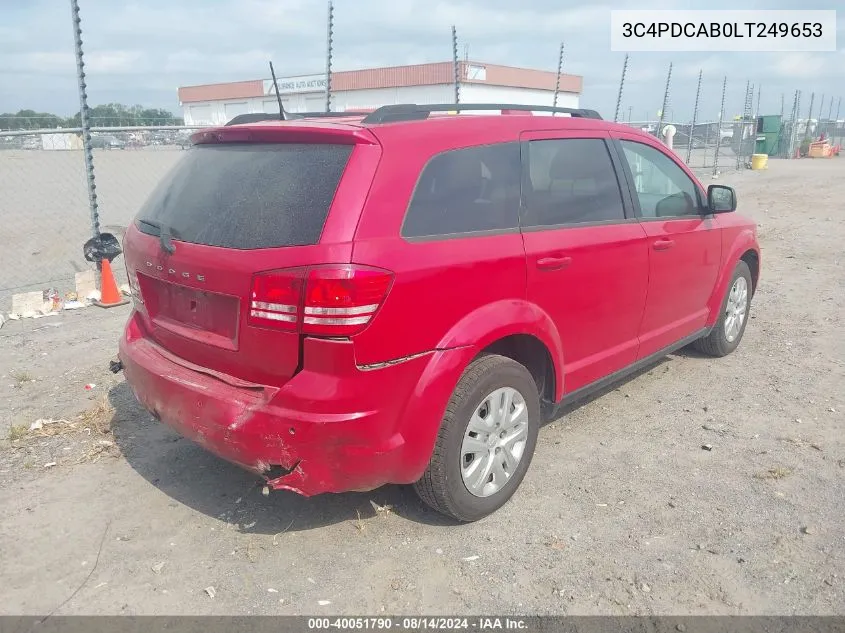 2020 Dodge Journey Se Value VIN: 3C4PDCAB0LT249653 Lot: 40051790