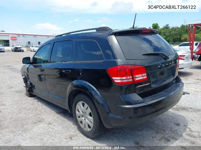 2020 Dodge Journey Se VIN: 3C4PDCABXLT266122 Lot: 40094486