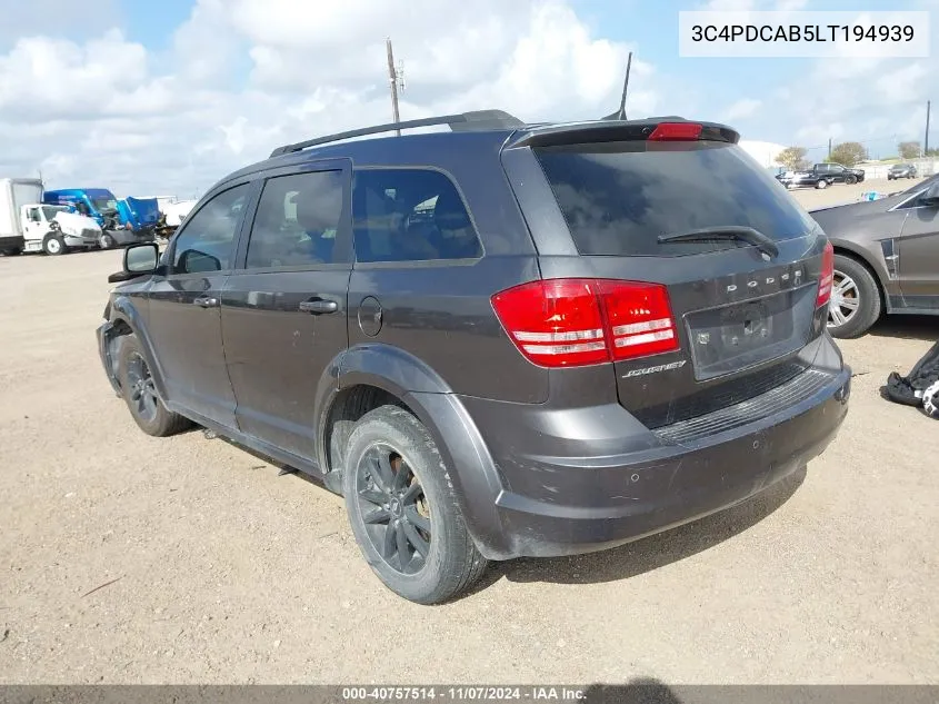 2020 Dodge Journey Se Value VIN: 3C4PDCAB5LT194939 Lot: 40757514