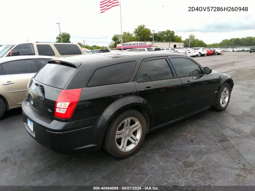 2006 Dodge Magnum Rt VIN: 2D4GV57286H260948 Lot: 40064009