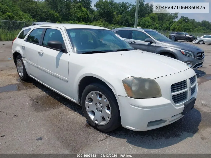 2006 Dodge Magnum VIN: 2D4FV47T06H360475 Lot: 40073531