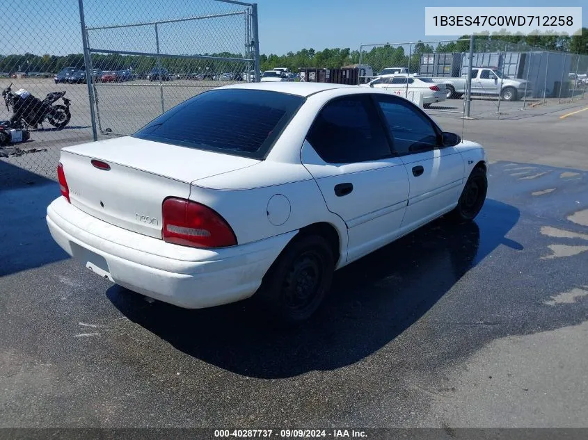 1998 Dodge Neon Competition/Highline VIN: 1B3ES47C0WD712258 Lot: 40287737