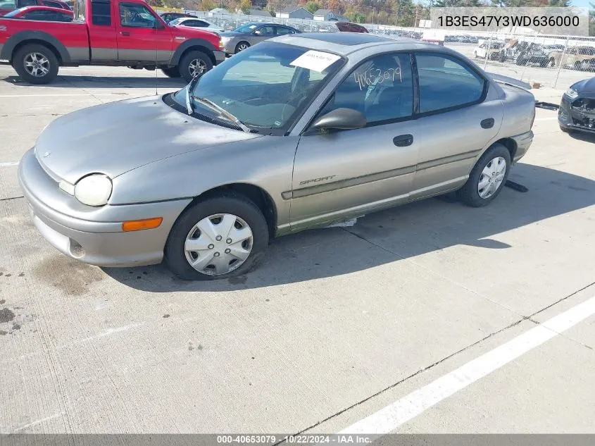 1998 Dodge Neon Competition/Highline VIN: 1B3ES47Y3WD636000 Lot: 40653079