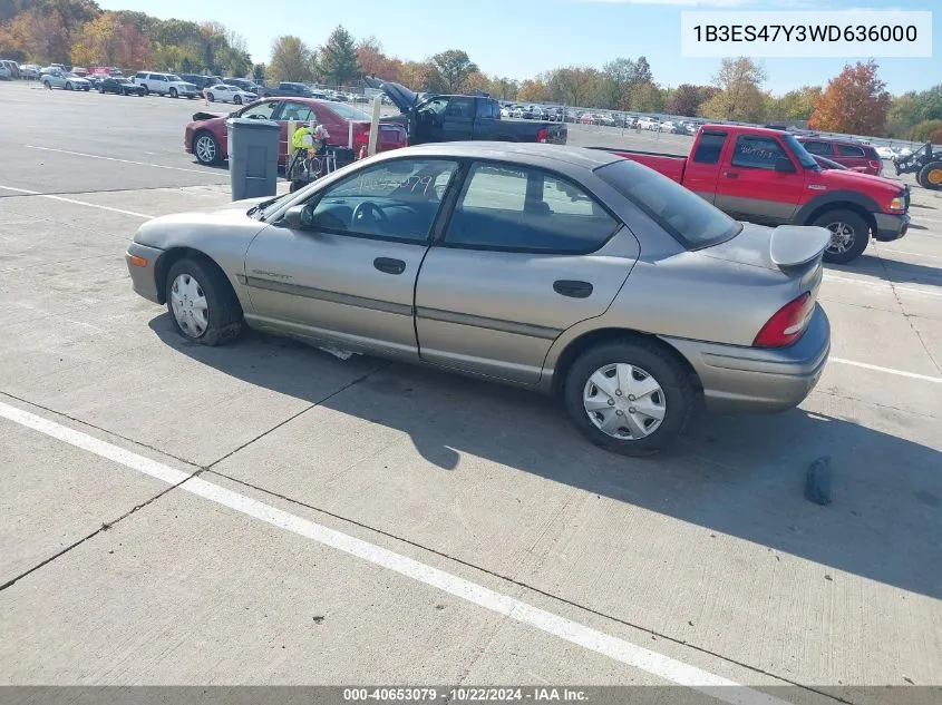 1998 Dodge Neon Competition/Highline VIN: 1B3ES47Y3WD636000 Lot: 40653079