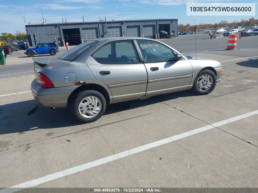 1998 Dodge Neon Competition/Highline VIN: 1B3ES47Y3WD636000 Lot: 40653079