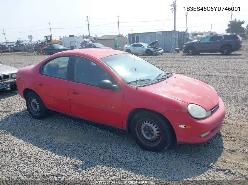 2000 Dodge Neon Highline VIN: 1B3ES46C6YD746001 Lot: 39995134