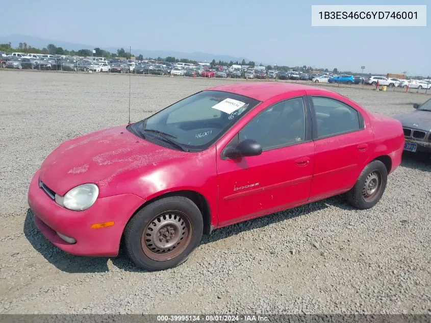 2000 Dodge Neon Highline VIN: 1B3ES46C6YD746001 Lot: 39995134