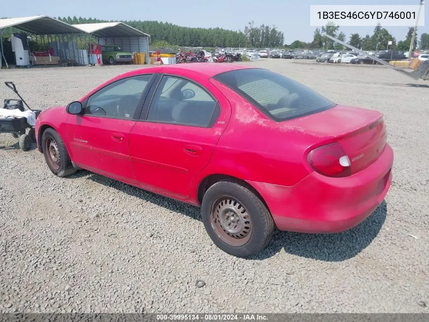 2000 Dodge Neon Highline VIN: 1B3ES46C6YD746001 Lot: 39995134