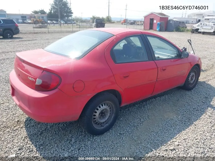 2000 Dodge Neon Highline VIN: 1B3ES46C6YD746001 Lot: 39995134