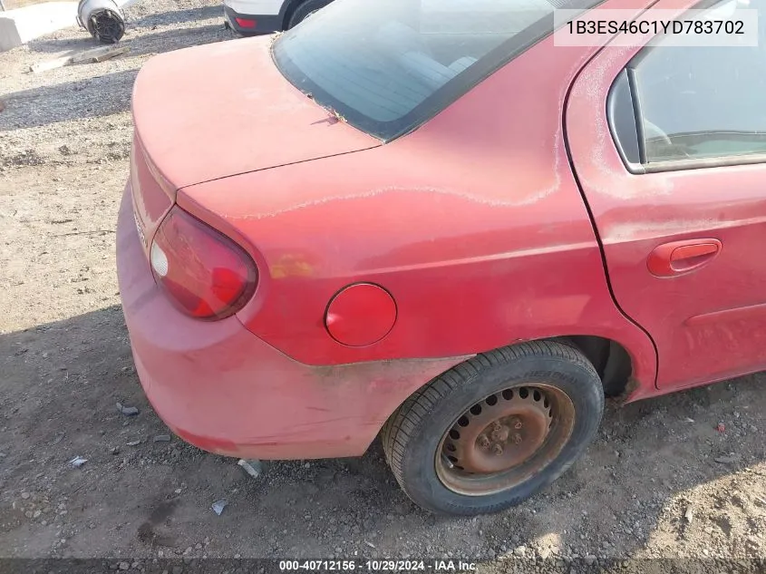 2000 Dodge Neon Highline VIN: 1B3ES46C1YD783702 Lot: 40712156