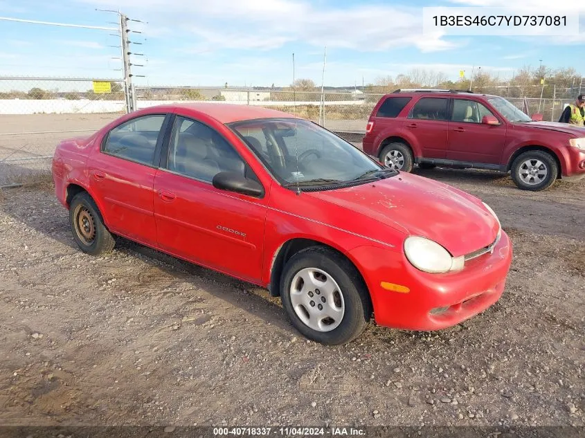 2000 Dodge Neon Highline VIN: 1B3ES46C7YD737081 Lot: 40718337