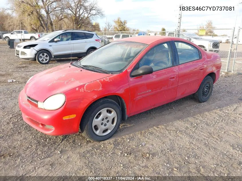 2000 Dodge Neon Highline VIN: 1B3ES46C7YD737081 Lot: 40718337