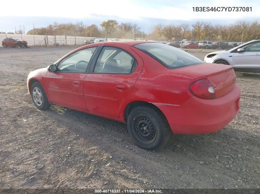 2000 Dodge Neon Highline VIN: 1B3ES46C7YD737081 Lot: 40718337