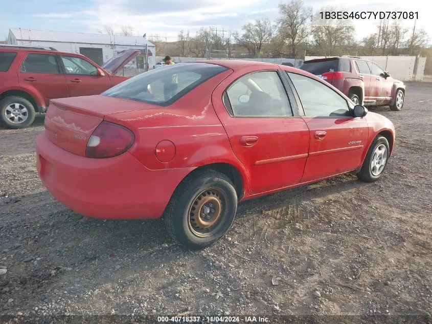 2000 Dodge Neon Highline VIN: 1B3ES46C7YD737081 Lot: 40718337