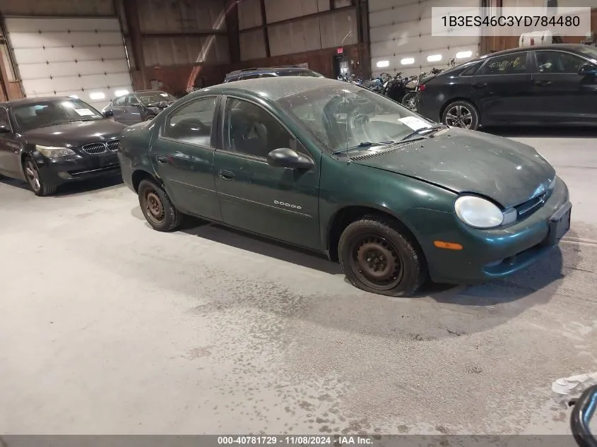 2000 Dodge Neon Highline VIN: 1B3ES46C3YD784480 Lot: 40781729