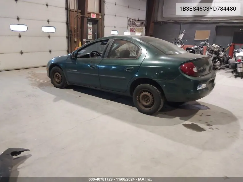 2000 Dodge Neon Highline VIN: 1B3ES46C3YD784480 Lot: 40781729