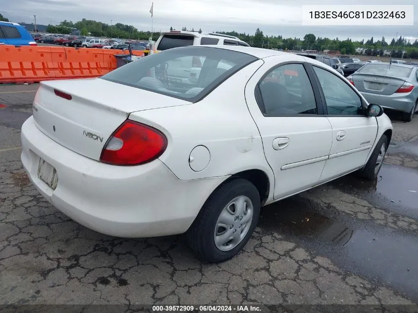 2001 Dodge Neon Se VIN: 1B3ES46C81D232463 Lot: 39572909