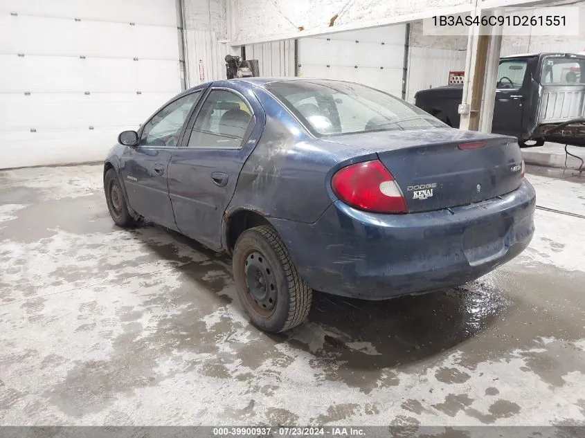 2001 Dodge Neon Se VIN: 1B3AS46C91D261551 Lot: 39900937