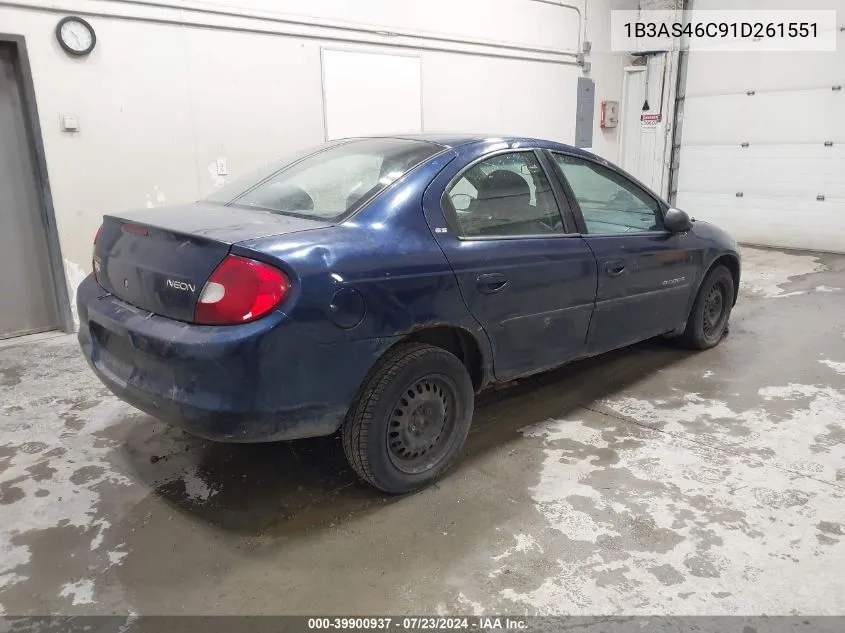 2001 Dodge Neon Se VIN: 1B3AS46C91D261551 Lot: 39900937