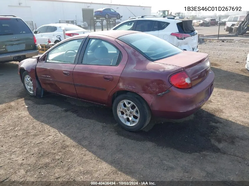 2001 Dodge Neon Se VIN: 1B3ES46C01D267692 Lot: 40436494