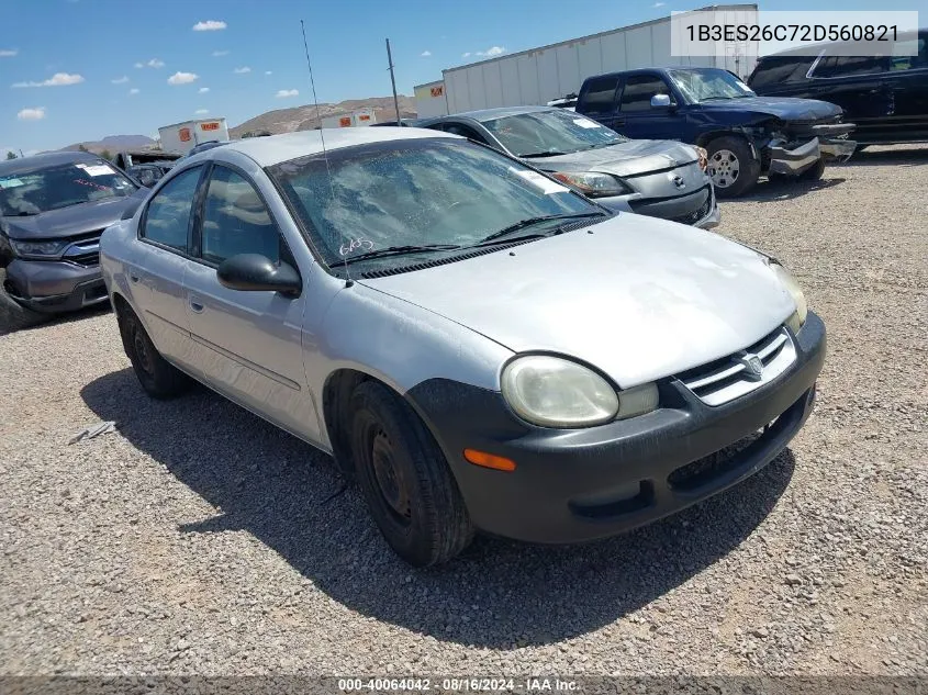 2002 Dodge Neon VIN: 1B3ES26C72D560821 Lot: 40064042