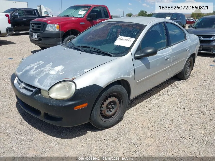 2002 Dodge Neon VIN: 1B3ES26C72D560821 Lot: 40064042