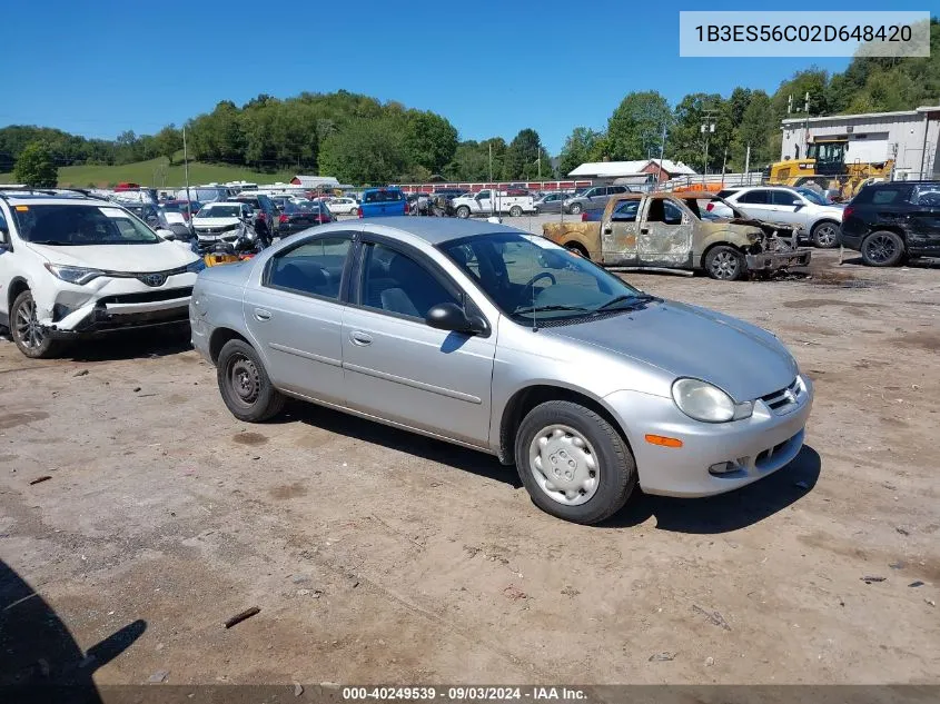 2002 Dodge Neon Sxt VIN: 1B3ES56C02D648420 Lot: 40249539