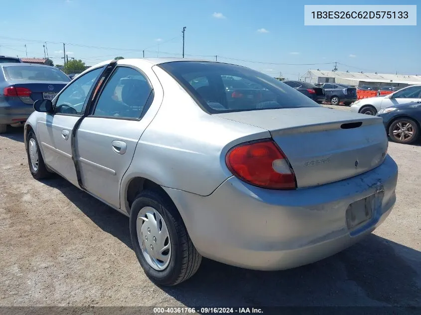 2002 Dodge Neon VIN: 1B3ES26C62D575133 Lot: 40361766