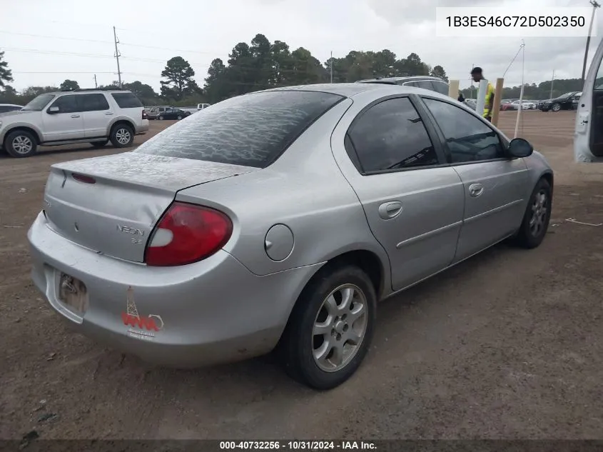 2002 Dodge Neon Se VIN: 1B3ES46C72D502350 Lot: 40732256