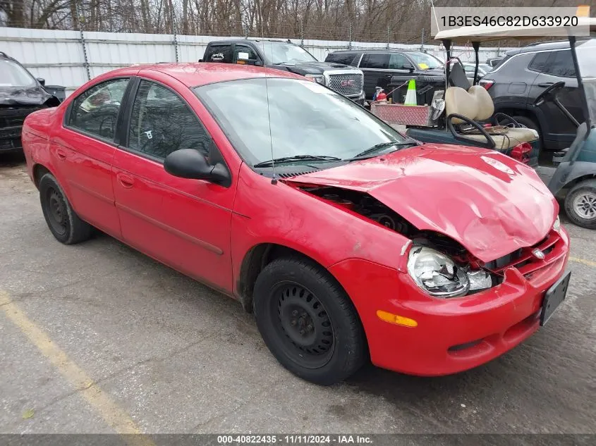 2002 Dodge Neon Se VIN: 1B3ES46C82D633920 Lot: 40822435