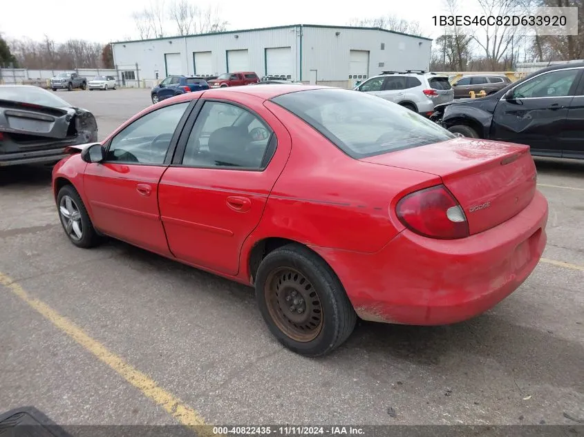 2002 Dodge Neon Se VIN: 1B3ES46C82D633920 Lot: 40822435