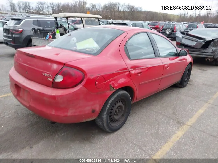 2002 Dodge Neon Se VIN: 1B3ES46C82D633920 Lot: 40822435