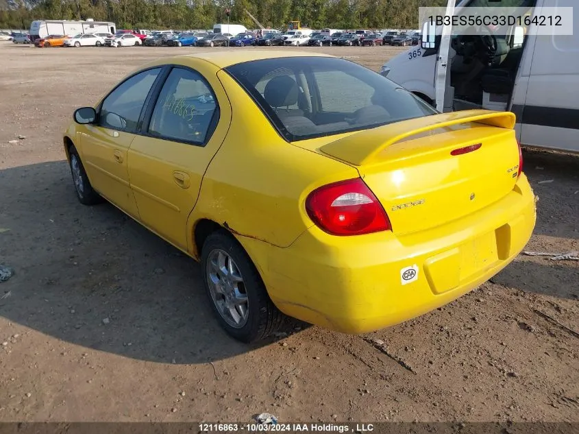 2003 Dodge Neon Sxt VIN: 1B3ES56C33D164212 Lot: 12116863