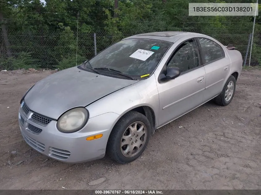 1B3ES56C03D138201 2003 Dodge Neon Sxt