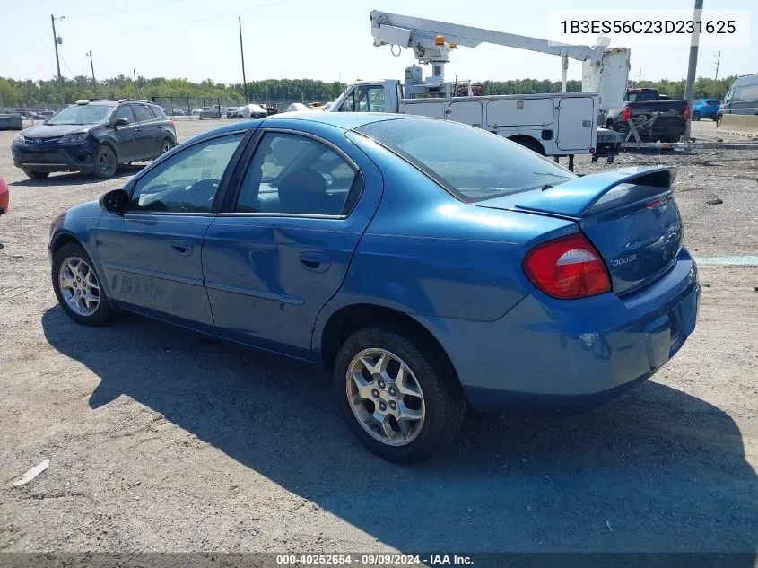 2003 Dodge Neon Sxt VIN: 1B3ES56C23D231625 Lot: 40252654