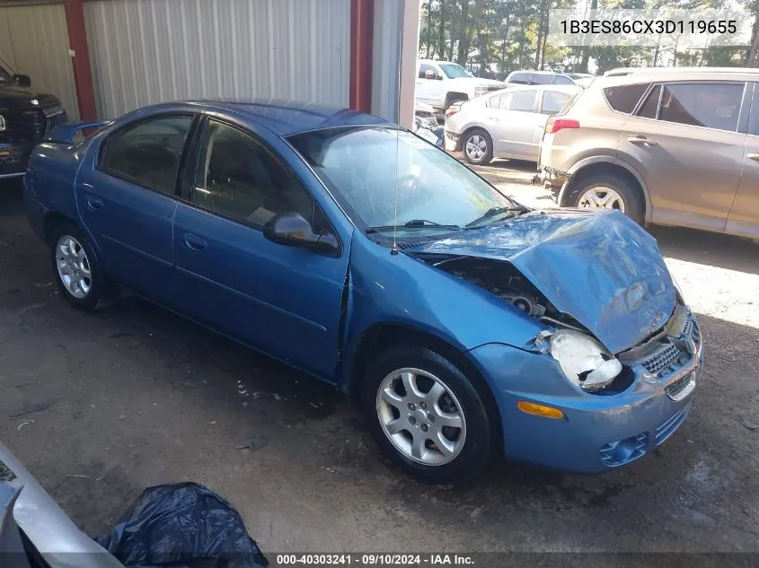 2003 Dodge Neon VIN: 1B3ES86CX3D119655 Lot: 40303241