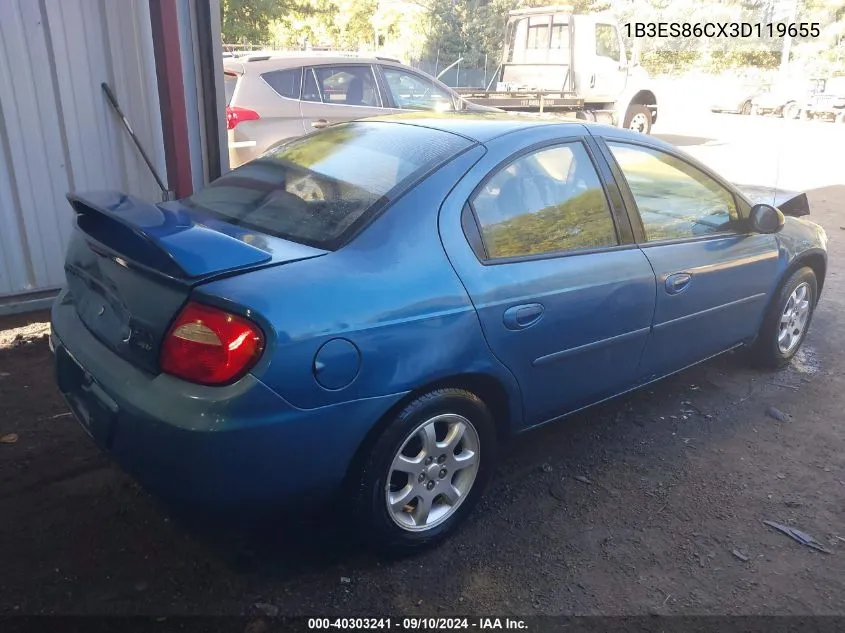 2003 Dodge Neon VIN: 1B3ES86CX3D119655 Lot: 40303241