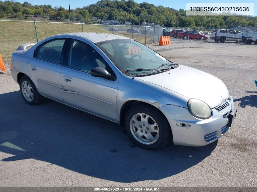 2003 Dodge Neon Sxt VIN: 1B3ES56C43D215636 Lot: 40627629