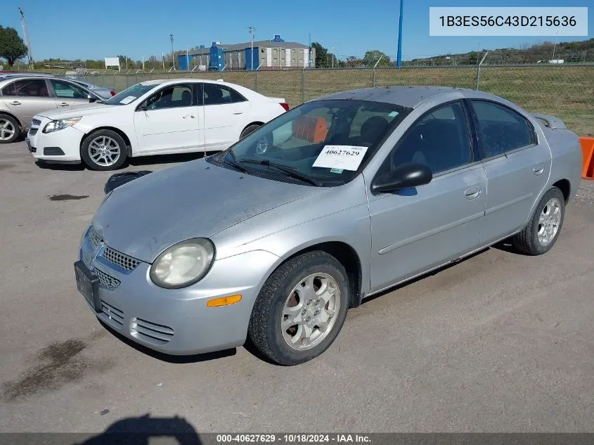 2003 Dodge Neon Sxt VIN: 1B3ES56C43D215636 Lot: 40627629