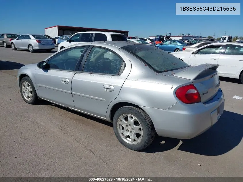 2003 Dodge Neon Sxt VIN: 1B3ES56C43D215636 Lot: 40627629