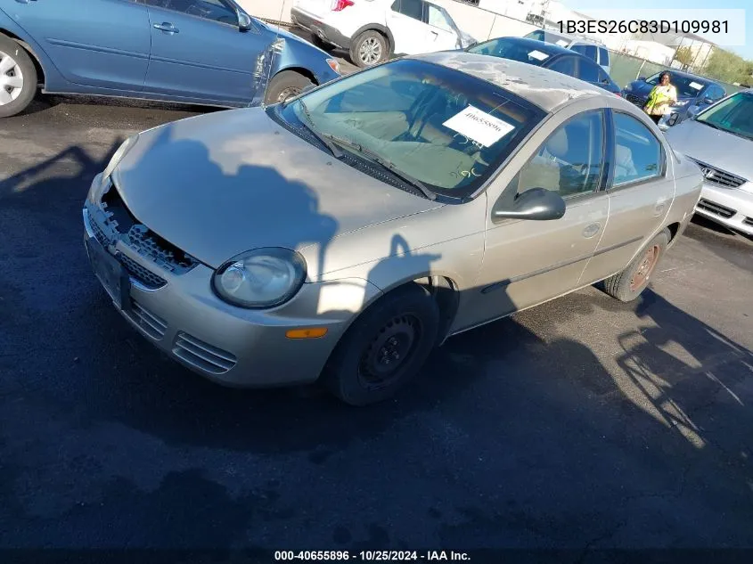 2003 Dodge Neon Se VIN: 1B3ES26C83D109981 Lot: 40655896