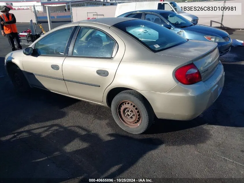 2003 Dodge Neon Se VIN: 1B3ES26C83D109981 Lot: 40655896