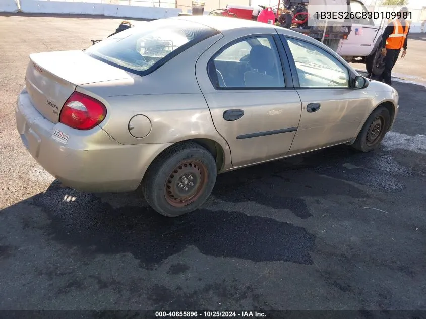 2003 Dodge Neon Se VIN: 1B3ES26C83D109981 Lot: 40655896