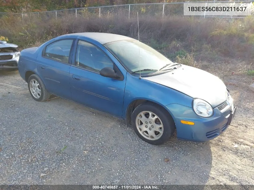 2003 Dodge Neon Sxt VIN: 1B3ES56C83D211637 Lot: 40745857