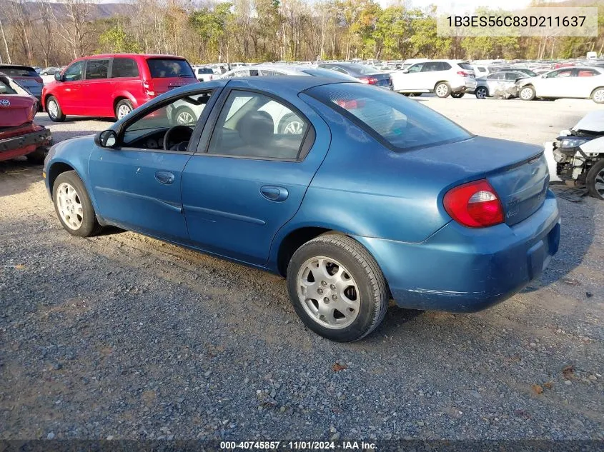 2003 Dodge Neon Sxt VIN: 1B3ES56C83D211637 Lot: 40745857