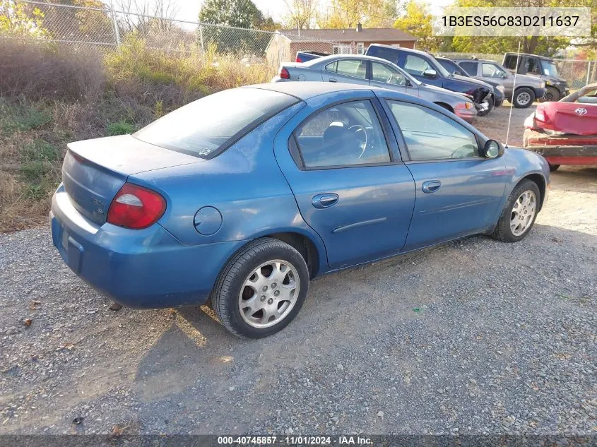 2003 Dodge Neon Sxt VIN: 1B3ES56C83D211637 Lot: 40745857