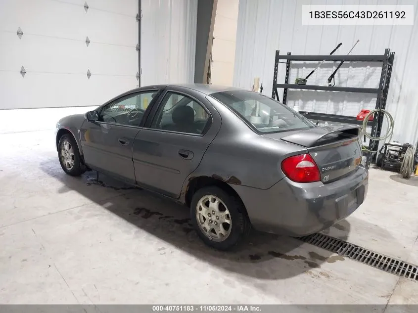 2003 Dodge Neon Sxt VIN: 1B3ES56C43D261192 Lot: 40751183