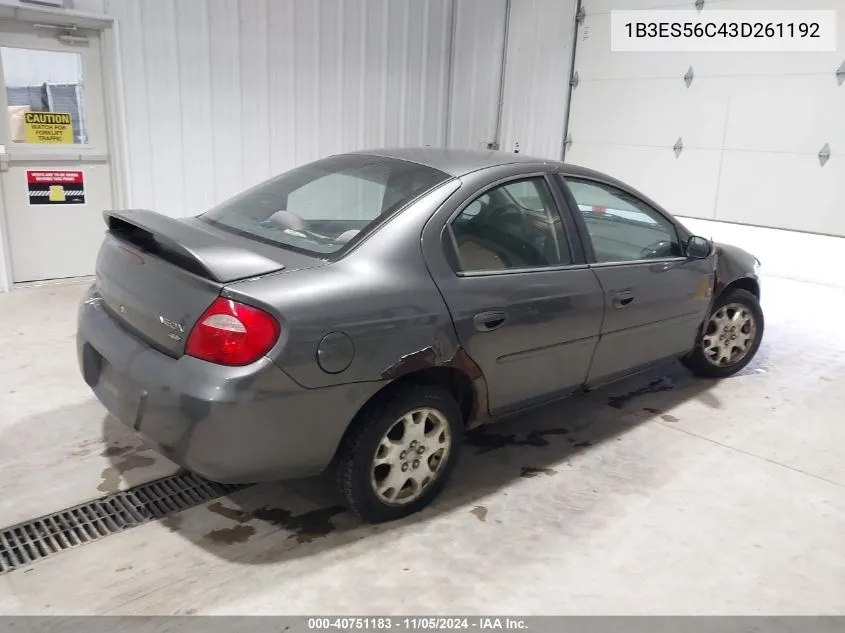 2003 Dodge Neon Sxt VIN: 1B3ES56C43D261192 Lot: 40751183