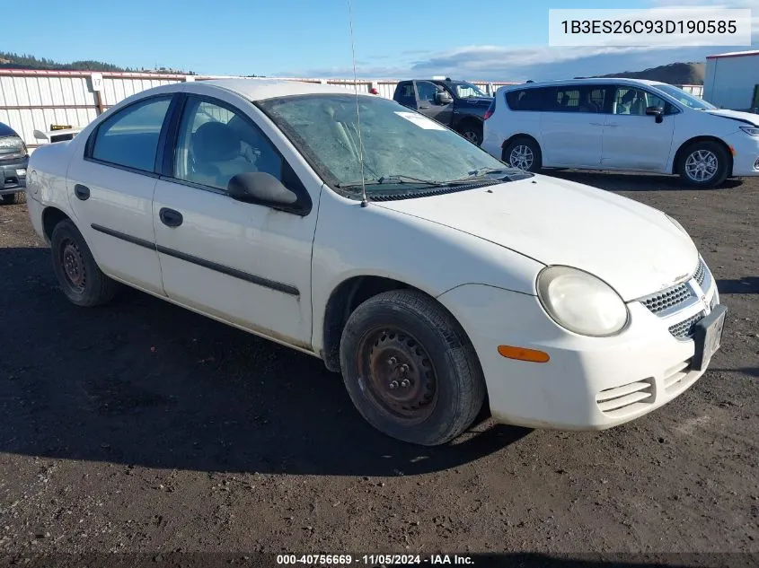 2003 Dodge Neon Se VIN: 1B3ES26C93D190585 Lot: 40756669