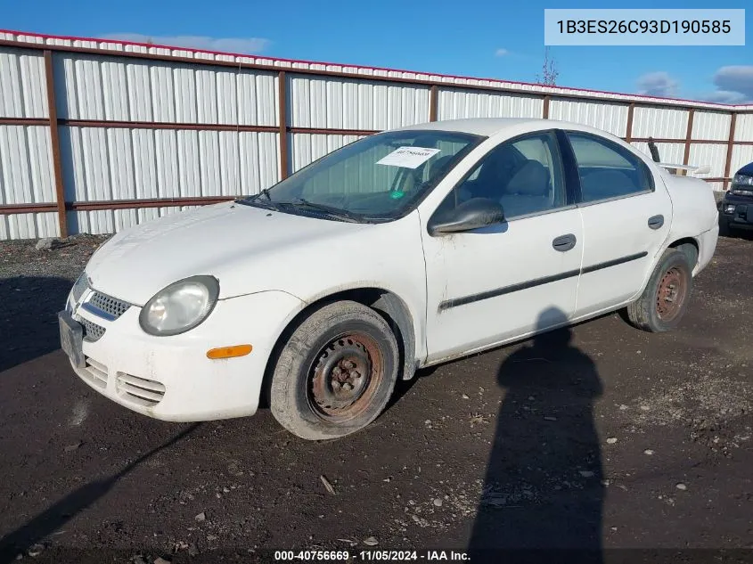 2003 Dodge Neon Se VIN: 1B3ES26C93D190585 Lot: 40756669